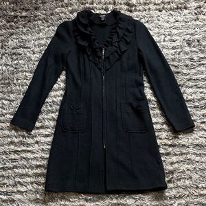 Cupio Elegant Black Ruffle Wool Coat